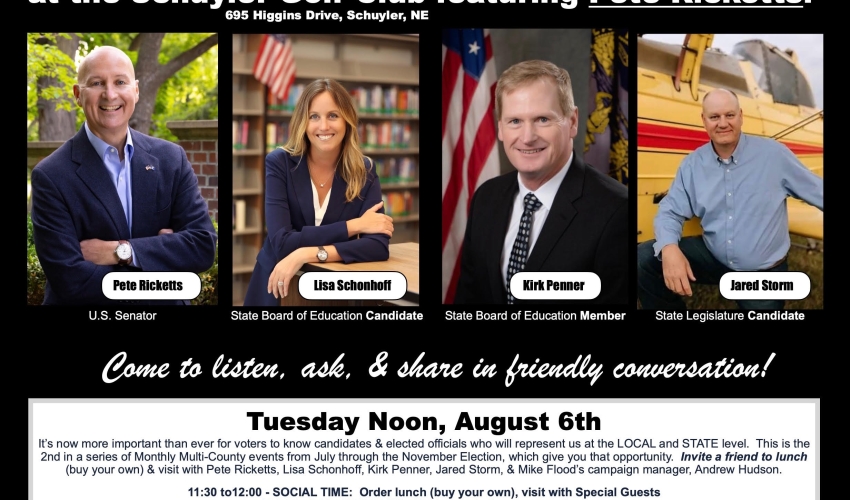 Ricketts Added to Colfax County "Informed Voter" Event On August 6th